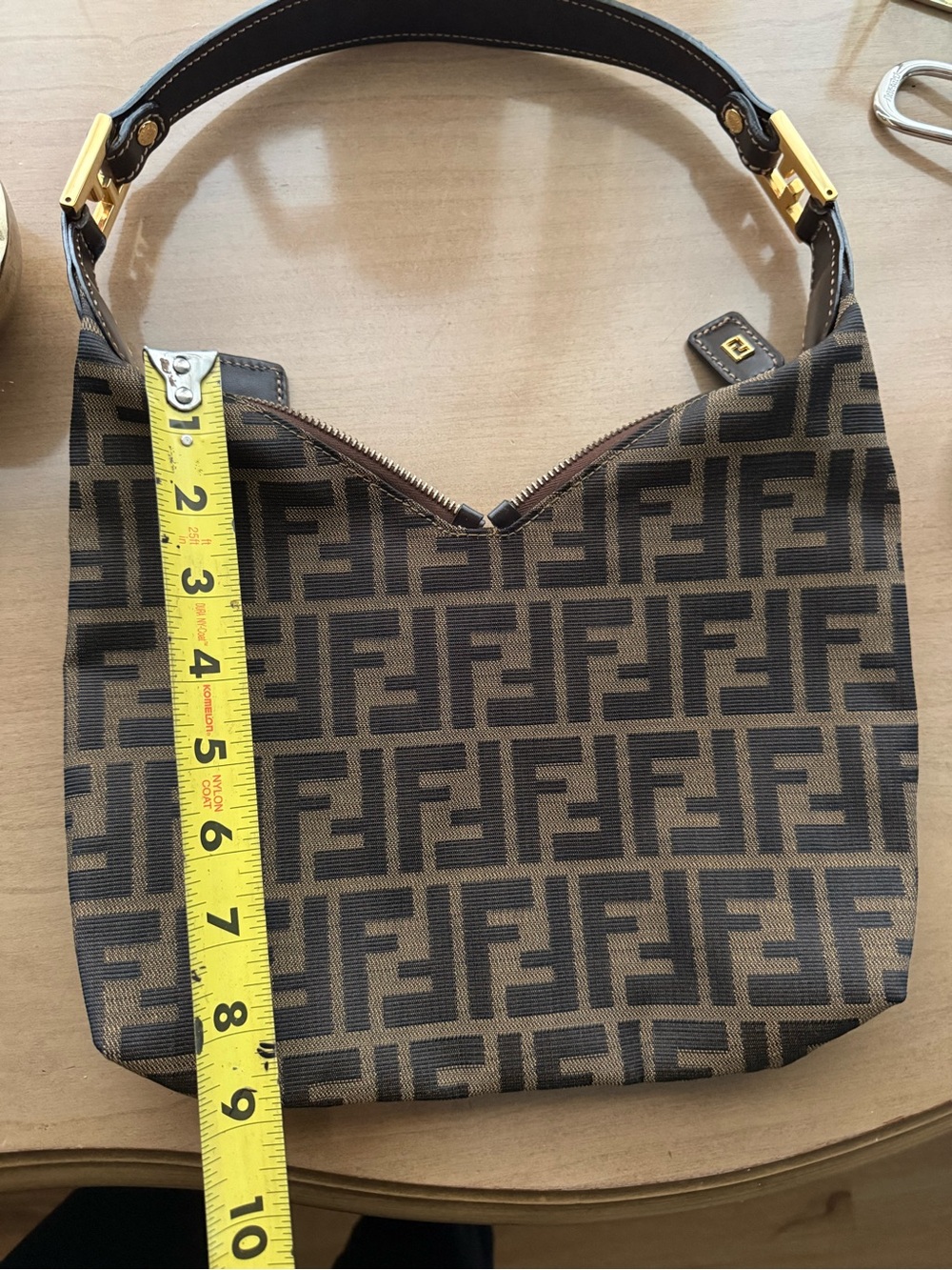 AUTHENTIC Fendi Brown Zucca FF Canvas Double-Handle Shoulder Bag - Picture 9 of 13